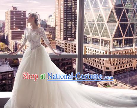 Top Grade Advanced Customization White Veil Mullet Dress Wedding Dress Compere Bridal Full Dress for Women