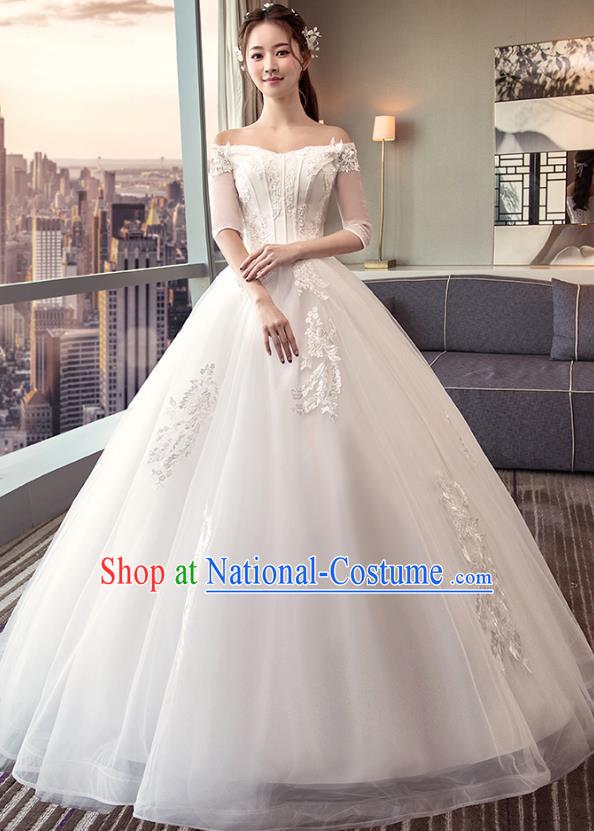 Top Grade Advanced Customization White Veil Dress Wedding Dress Compere Bridal Full Dress for Women