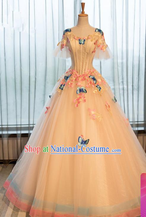 Top Grade Advanced Customization Embroidered Butterfly Veil Dress Wedding Dress Compere Bridal Full Dress for Women