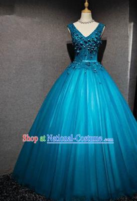 Top Grade Advanced Customization Blue Veil Evening Dress Wedding Dress Compere Bridal Full Dress for Women