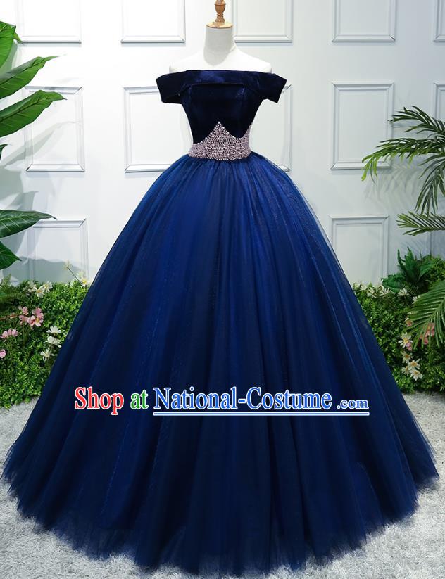 Top Grade Advanced Customization Evening Dress Blue Veil Wedding Dress Compere Bridal Full Dress for Women