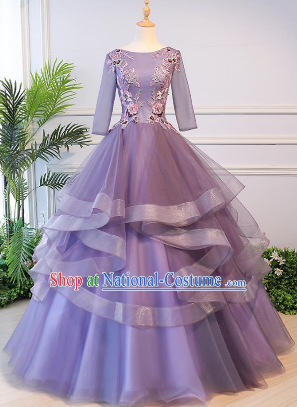 Top Grade Advanced Customization Evening Dress Purple Veil Wedding Dress Compere Bridal Full Dress for Women