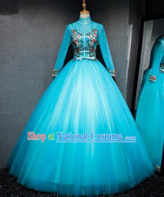 Top Grade Advanced Customization Evening Dress Blue Veil Wedding Dress Compere Bridal Full Dress for Women