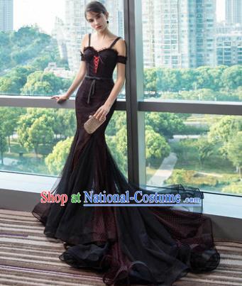 Top Grade Evening Dress Advanced Customization Black Veil Wedding Dress Compere Bridal Full Dress for Women