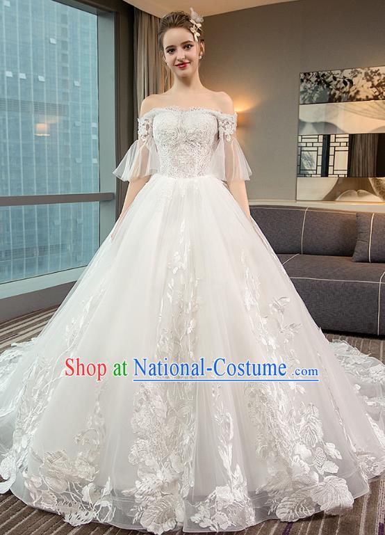 Top Grade Advanced Customization White Lace Mullet Dress Wedding Dress Compere Bridal Full Dress for Women