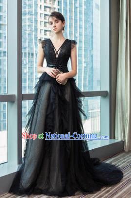 Top Grade Advanced Customization Black Veil Dress Wedding Dress Compere Bridal Full Dress for Women