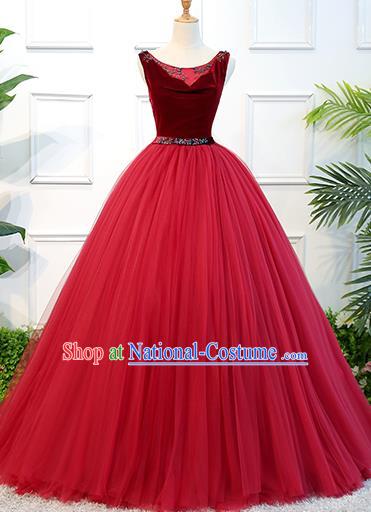 Top Grade Wedding Costume Compere Evening Dress Advanced Customization Red Veil Dress Bridal Full Dress for Women