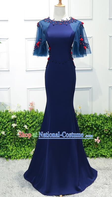 Top Grade Wedding Costume Evening Dress Advanced Customization Blue Mermaid Dress Compere Bridal Full Dress for Women