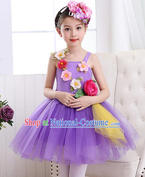 Top Grade Chorus Costumes Children Stage Performance Modern Dance Purple Bubble Dress for Kids