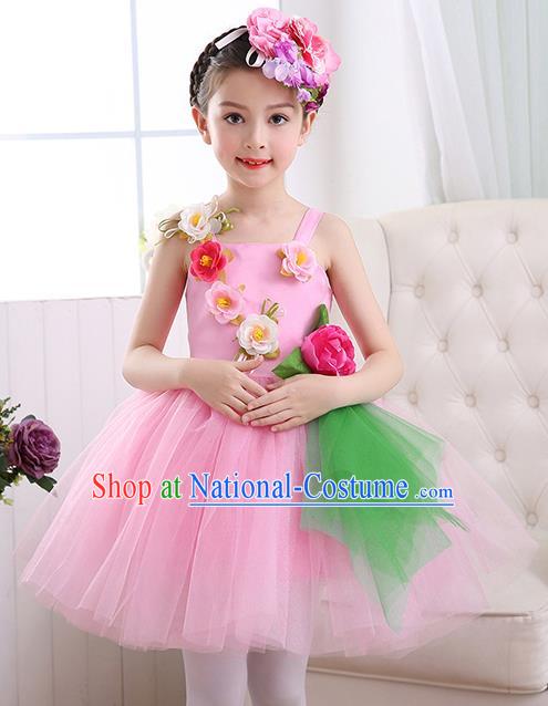 Top Grade Chorus Costumes Children Stage Performance Modern Dance Pink Bubble Dress for Kids