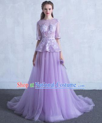 Top Grade Wedding Costume Purple Veil Evening Dress Advanced Customization Mullet Dress Compere Bridal Full Dress for Women