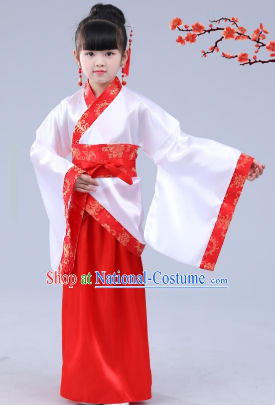 Chinese Ancient Costume Children Red Hanfu Classical Dance Dress Stage Performance Clothing for Kids