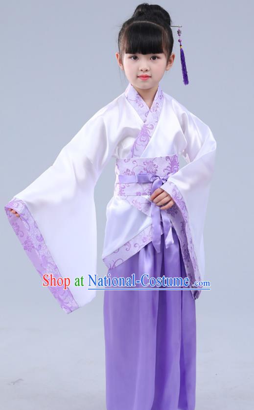 Chinese Ancient Costume Children Purple Hanfu Classical Dance Dress Stage Performance Clothing for Kids