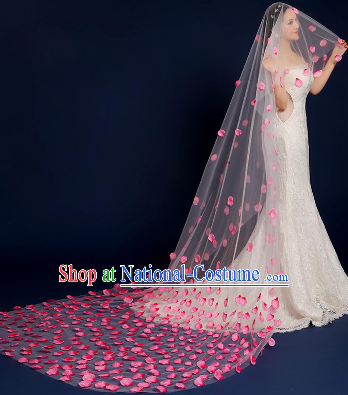 1.75 Meters Long Handmade Romantic Flower Petal Wedding Veil