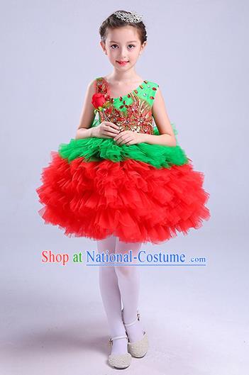 Top Grade Chorus Costumes Children Modern Dance Clothing Red Bubble Dress for Kids