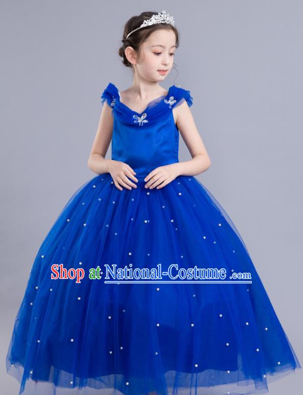 Top Grade Chorus Costumes Children Modern Dance Clothing Princess Blue Veil  Bubble Dress for Kids