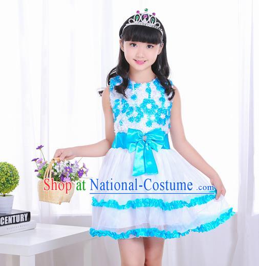 Top Grade Chorus Costumes Stage Performance Blue Bubble Dress Children Modern Dance Clothing for Kids