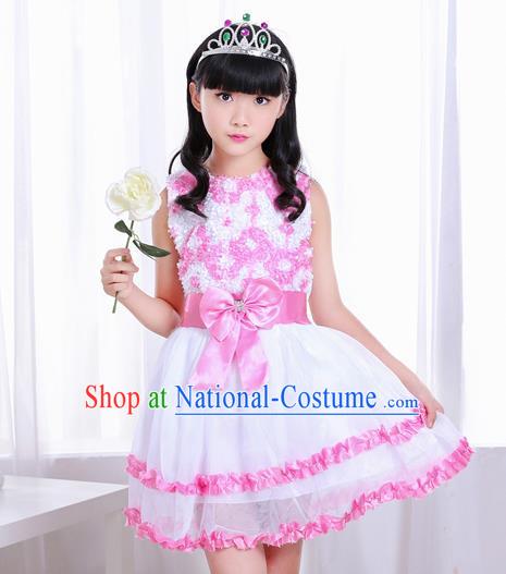 Top Grade Chorus Costumes Stage Performance Pink Bubble Dress Children Modern Dance Clothing for Kids