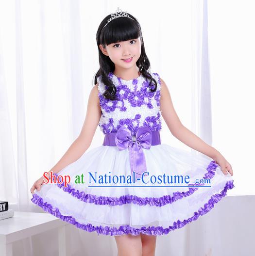 Top Grade Chorus Costumes Stage Performance Purple Bubble Dress Children Modern Dance Clothing for Kids