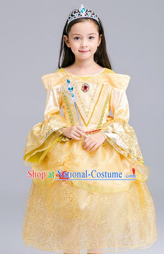 Top Grade Chorus Costumes Stage Performance Princess Yellow Dress Children Modern Dance Clothing for Kids