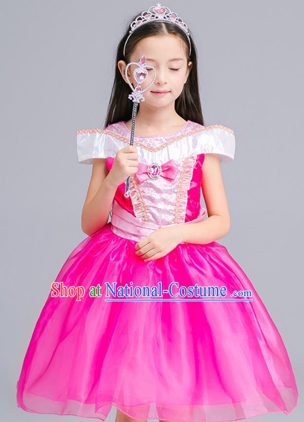 Top Grade Chorus Costumes Stage Performance Princess Rosy Dress Children Modern Dance Clothing for Kids