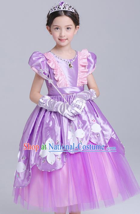 Top Grade Chorus Costumes Stage Performance Princess Purple Full Dress Children Modern Dance Clothing for Kids