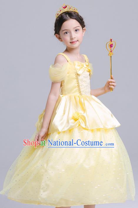 Top Grade Chorus Costumes Stage Performance Princess Yellow Full Dress Children Modern Dance Clothing for Kids