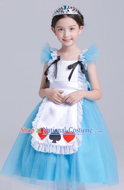 Top Grade Chorus Costumes Stage Performance Princess Blue Full Dress Children Modern Dance Clothing for Kids