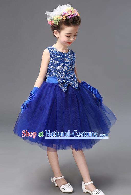 Top Grade Princess Blue Bubble Dress Stage Performance Chorus Costumes Children Modern Dance Clothing for Kids