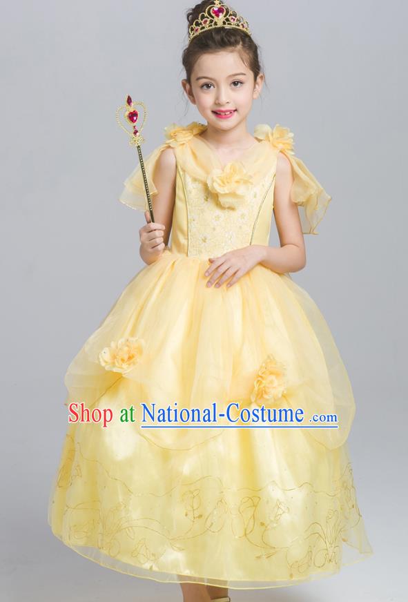 Top Grade Chorus Costumes Stage Performance Princess Yellow Veil Dress Children Modern Dance Clothing for Kids