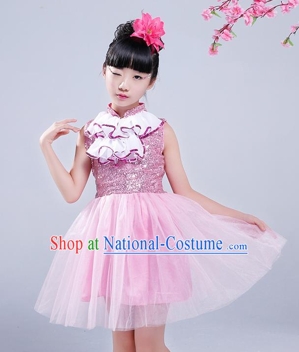 Top Grade Princess Dress Girls Stage Performance Chorus Costumes Pink Bubble Dress for Kids