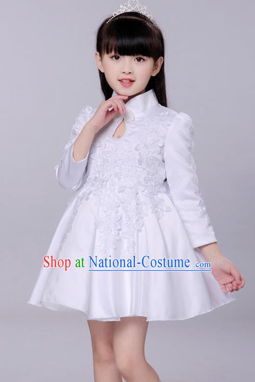 Top Grade Princess Dress Girls Stage Performance Chorus White Cheongsam Costumes Bubble Dress for Kids