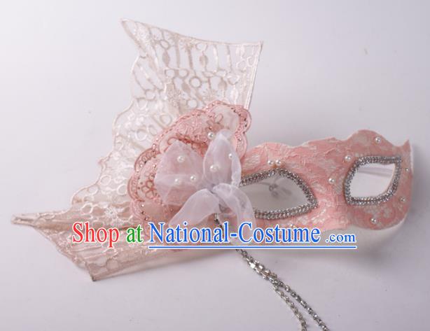 Halloween Fancy Ball Props Exaggerated Face Mask Stage Performance Accessories Pink Lace Masks