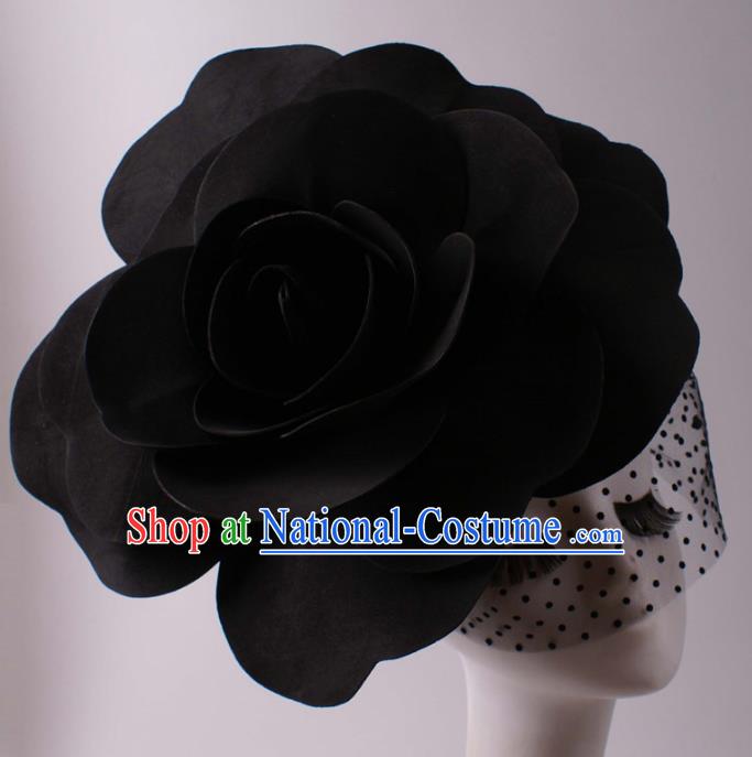 Top Grade Halloween Hair Accessories Stage Performance Modern Fancywork Headwear Black Flowers Headdress