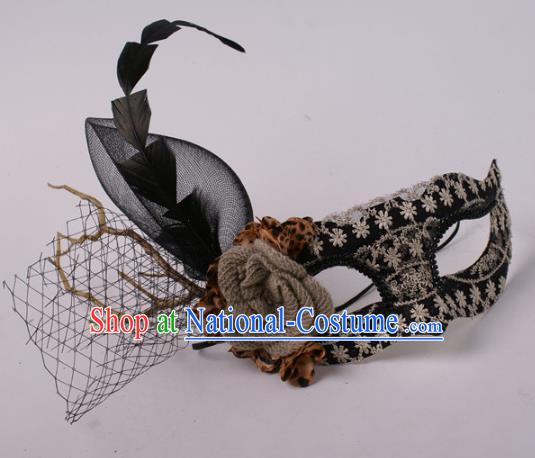 Halloween Fancy Ball Props Exaggerated Black Feather Face Mask Stage Performance Accessories Christmas Masks