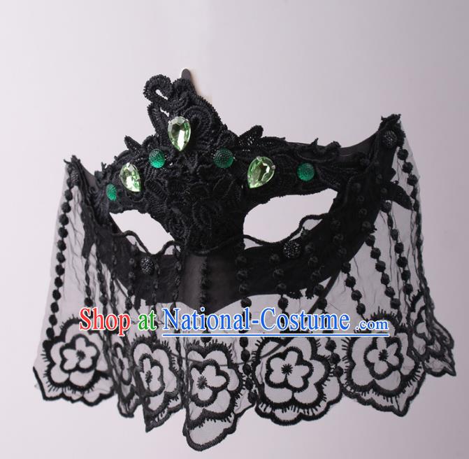 Halloween Fancy Ball Props Exaggerated Black Lace Queen Face Mask Stage Performance Accessories Christmas Masks