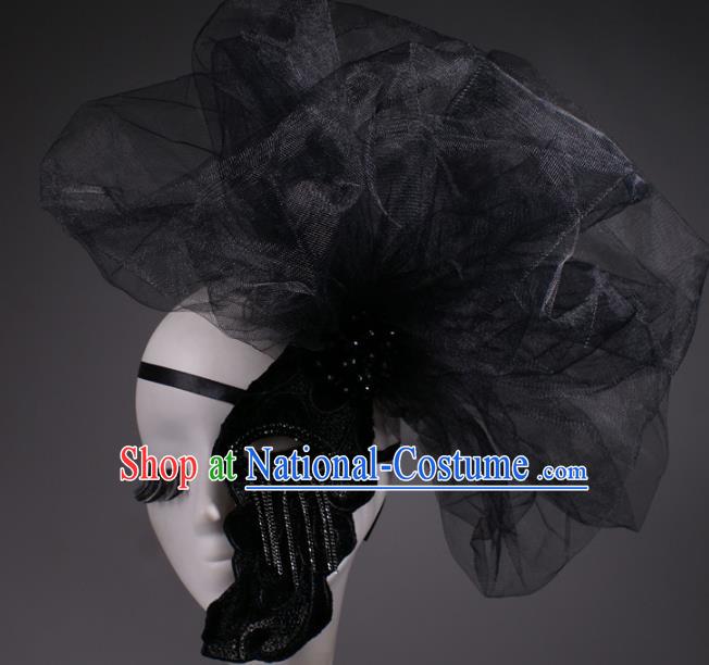 Halloween Fancy Ball Props Exaggerated Black Veil Face Mask Stage Performance Accessories Christmas Mysterious Masks