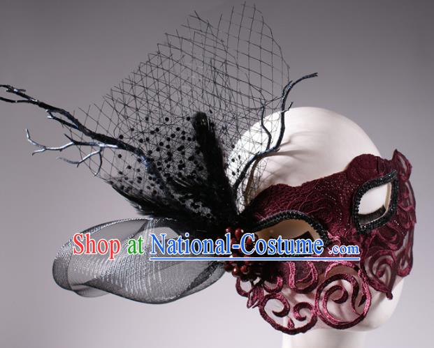 Halloween Fancy Ball Props Exaggerated Wine Red Lace Face Mask Stage Performance Accessories Christmas Mysterious Masks