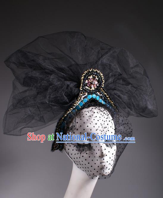 Top Grade Halloween Queen Hair Accessories Stage Performance Modern Fancywork Headwear Black Veil Hair Clasp