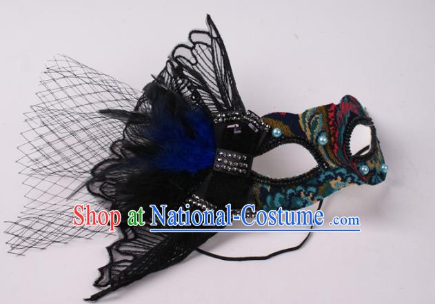 Halloween Fancy Ball Props Face Mask Stage Performance Accessories Black Feather Masks