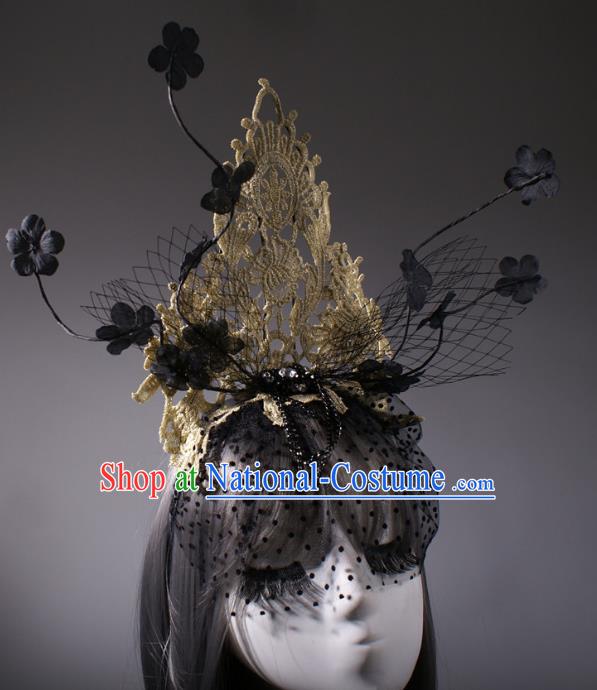 Top Grade Halloween Queen Golden Lace Hair Accessories Stage Performance Modern Fancywork Headwear Hair Crown