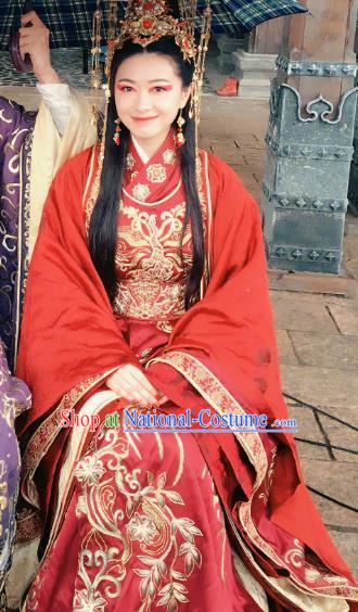 Teleplay Tribes and Empires Storm of Prophecy Chinese Ancient Crown Princess Embroidered Wedding Costumes and Headpiece Complete Set