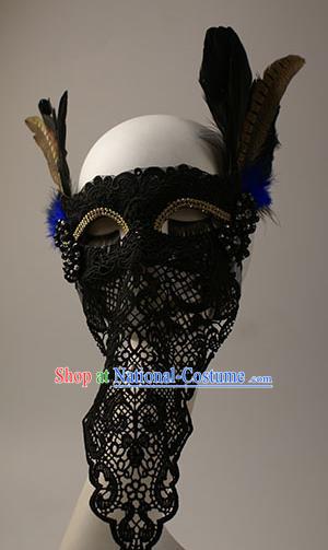 Halloween Exaggerated Black Lace Face Mask Fancy Ball Props Stage Performance Accessories Christmas Mysterious Masks