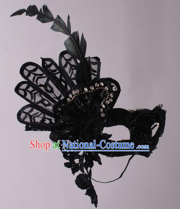 Halloween Exaggerated Black Feather Face Mask Fancy Ball Props Stage Performance Accessories Christmas Mysterious Masks