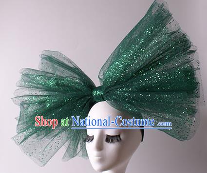 Top Grade Catwalks Hair Accessories Halloween Green Bowknot Hair Clasp Stage Performance Modern Fancywork Headwear