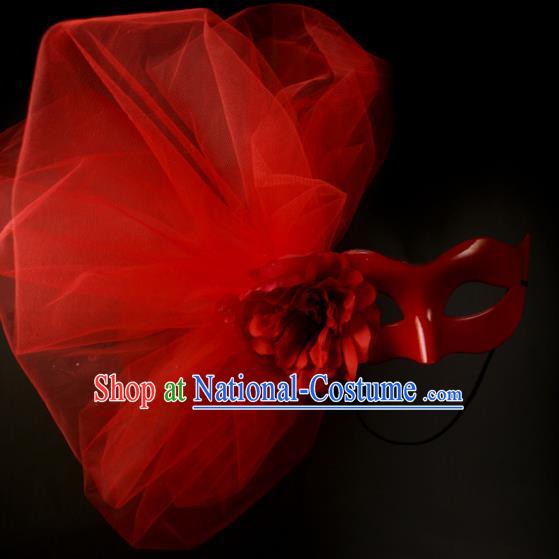 Halloween Exaggerated Red Veil Face Mask Fancy Ball Props Stage Performance Accessories Christmas Mysterious Masks