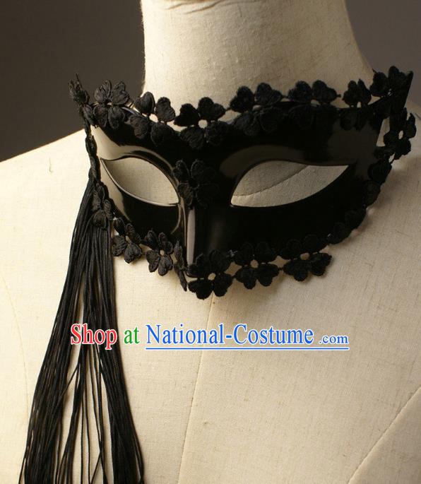 Halloween Exaggerated Tassel Black Face Mask Fancy Ball Props Stage Performance Accessories Christmas Mysterious Masks