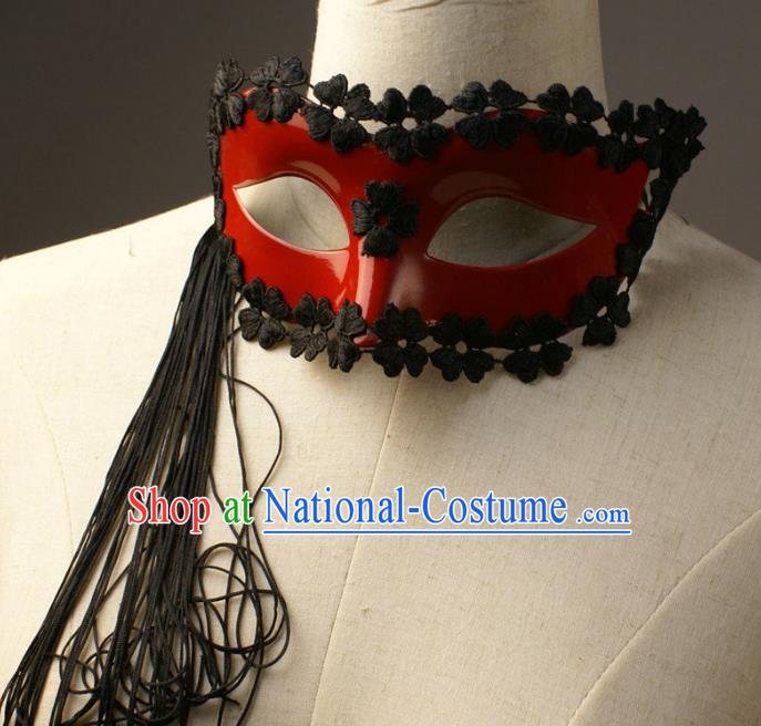 Halloween Exaggerated Tassel Red Face Mask Fancy Ball Props Stage Performance Accessories Christmas Mysterious Masks