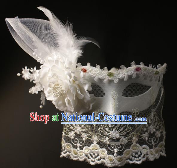 Halloween Exaggerated White Lace Feather Face Mask Fancy Ball Props Stage Performance Accessories Christmas Mysterious Masks