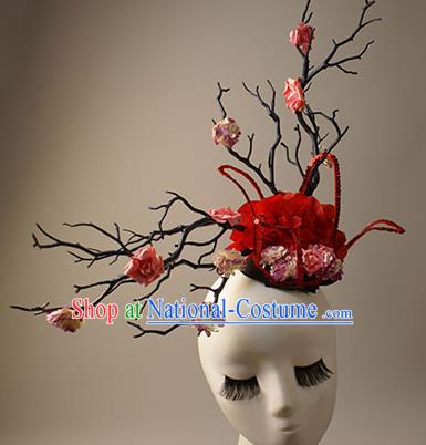 Top Grade Catwalks Queen Red Flowers Hair Accessories Halloween Baroque Stage Performance Modern Fancywork Headwear